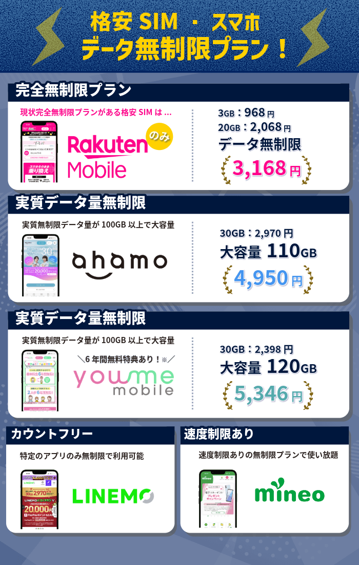格安SIMのプランは4種類