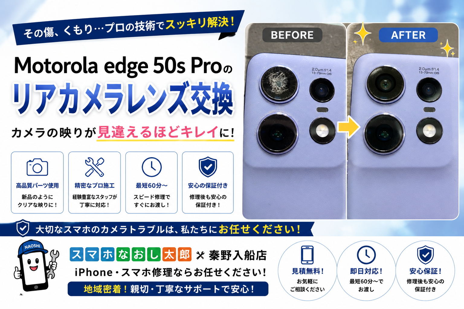 【ぶつけた衝撃で割れてしまったMoto 50s Proのリアカメラレンズ交換しました！】